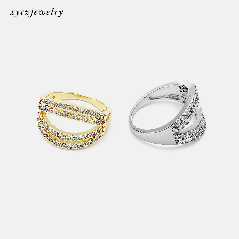 Anel elo vazado cravejado no atacado