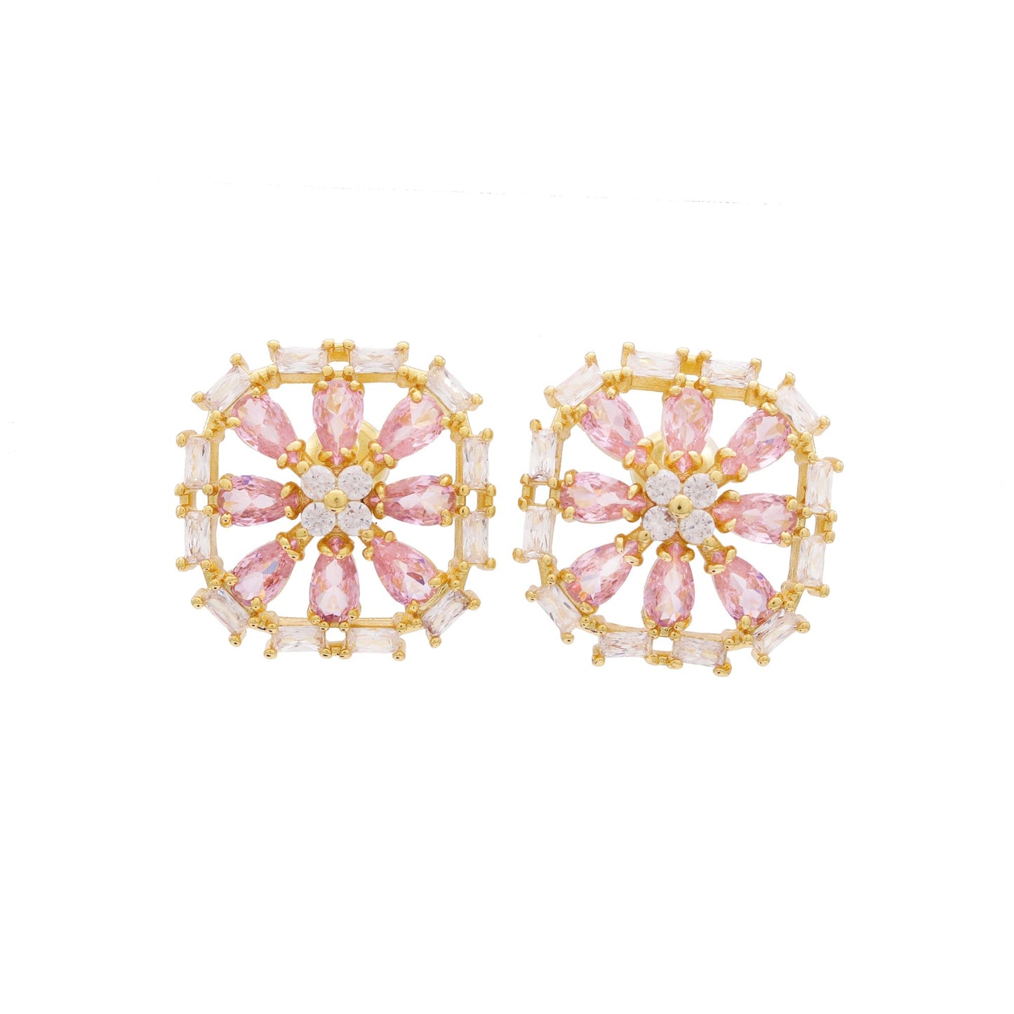 Brinco Floral Frontal Quadrado Carrês e Gotas XYE104604