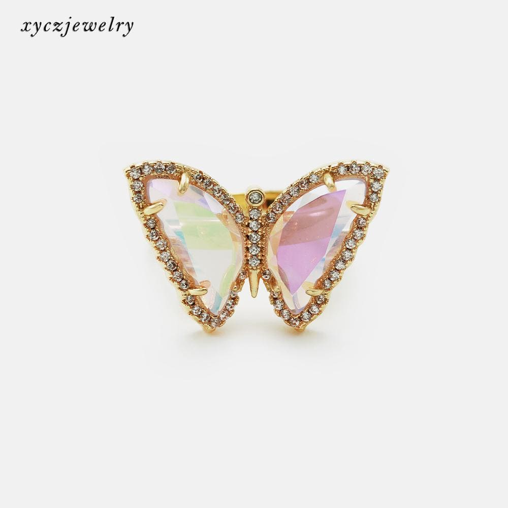 Anel Borboleta com cristal azul e zircônias no atacado