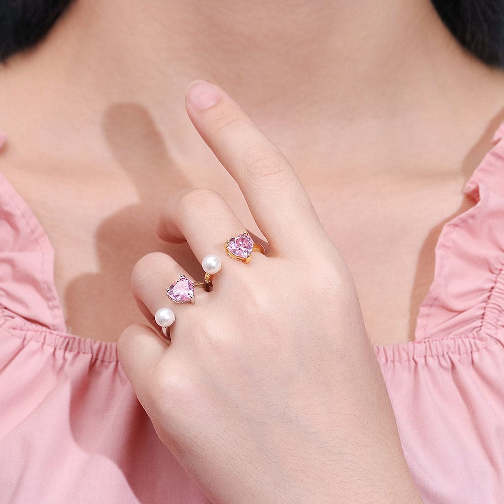 Anel aberto de coração e pérola no atacado