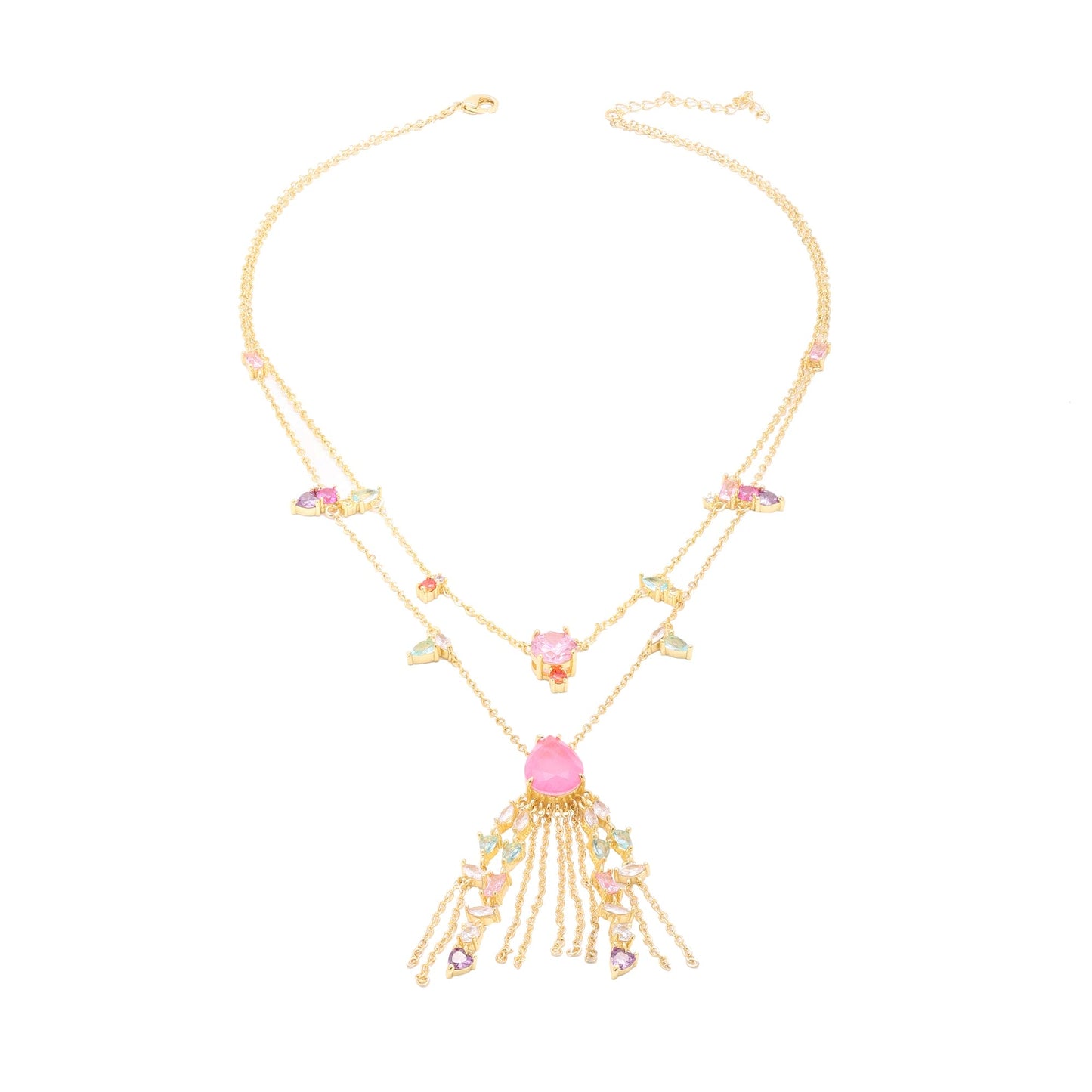 Colar Duplo com Gota Fusion e Franja necklace XYS101196