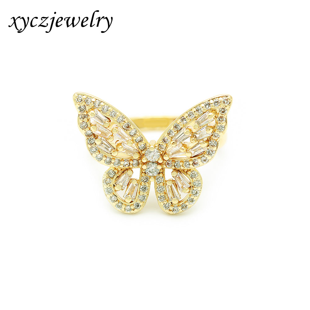 Anel borboleta cravejada com zircônias cristal no atacado - XYR102894