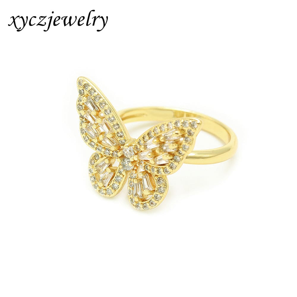 Anel borboleta cravejada com zircônias cristal no atacado - XYR102894