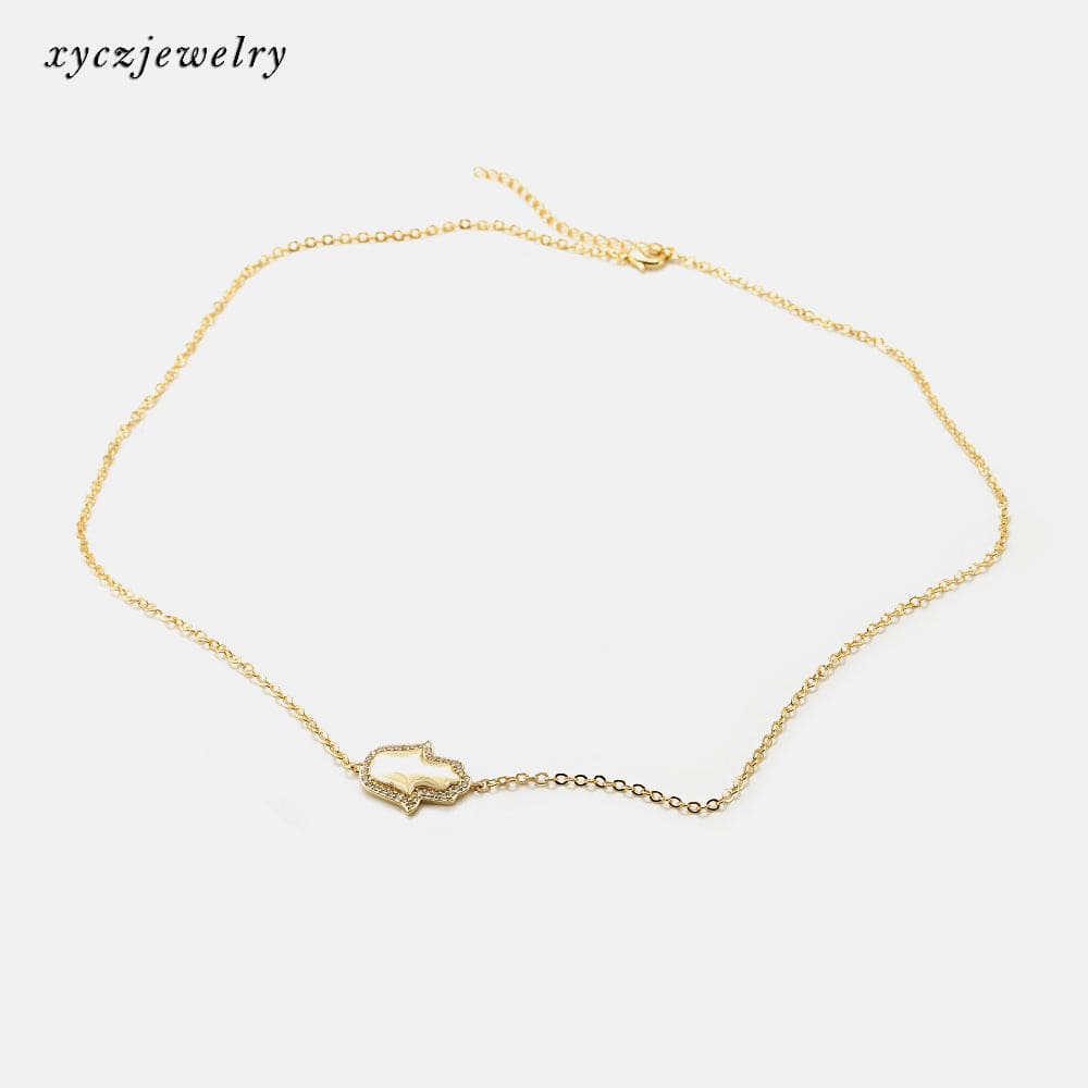 DESC - Colar mão de Fátima cravejado nas extremidades XYP101466