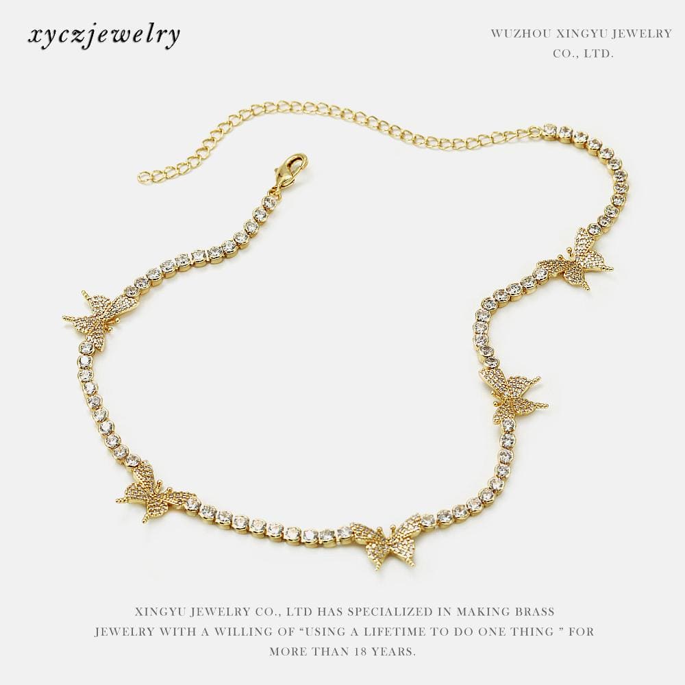 Colar "Chocker" Borboletinhas Cravejadas XYN100817 项链