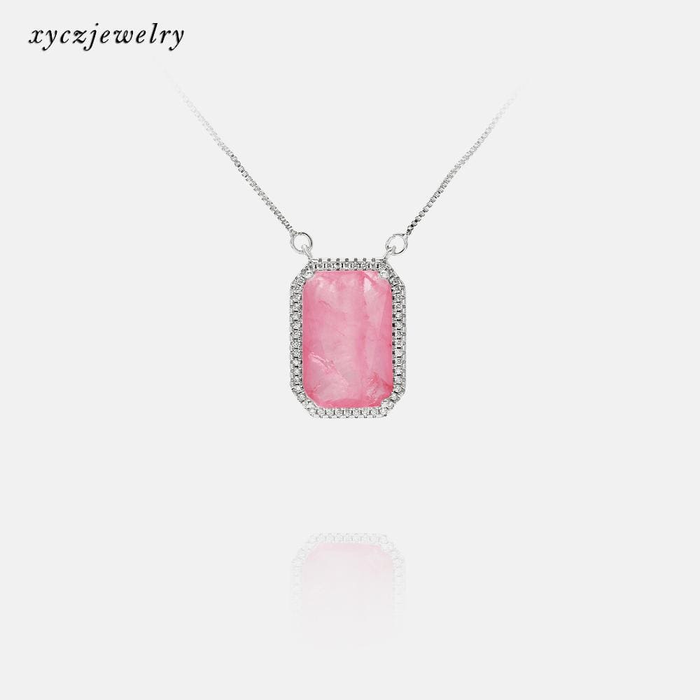 Colar Retangular Bordas de Zirconia XYP101183 吊坠+链条