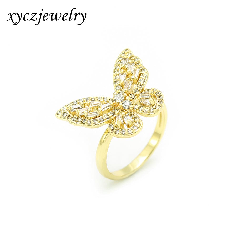 Anel borboleta cravejada com zircônias cristal no atacado - XYR102894