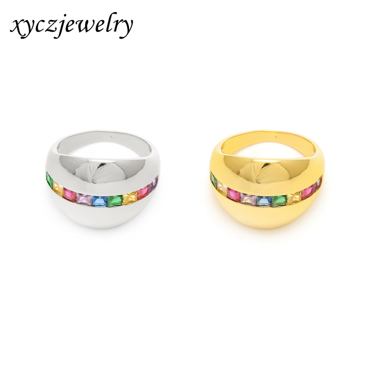 Anel bombê com pedras carrê no atacado - XYR103483