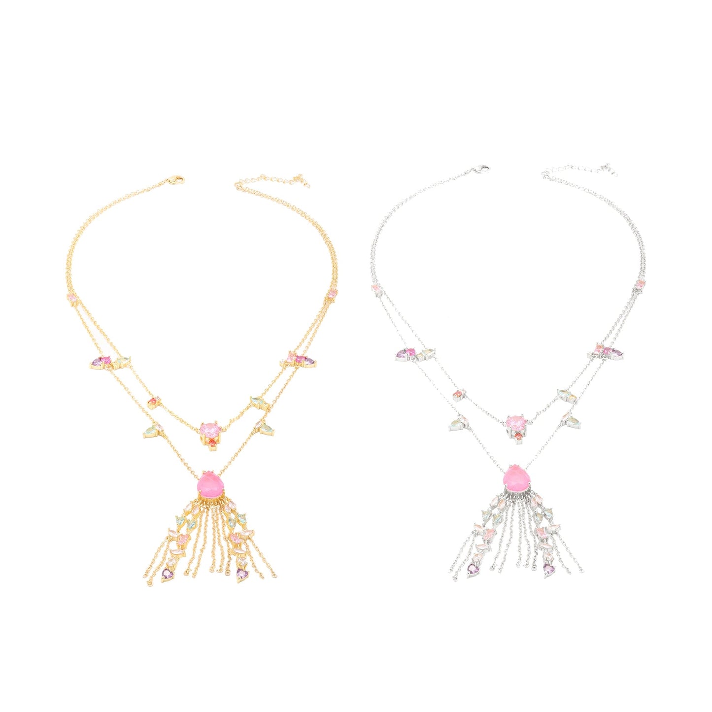 Colar Duplo com Gota Fusion e Franja necklace XYS101196