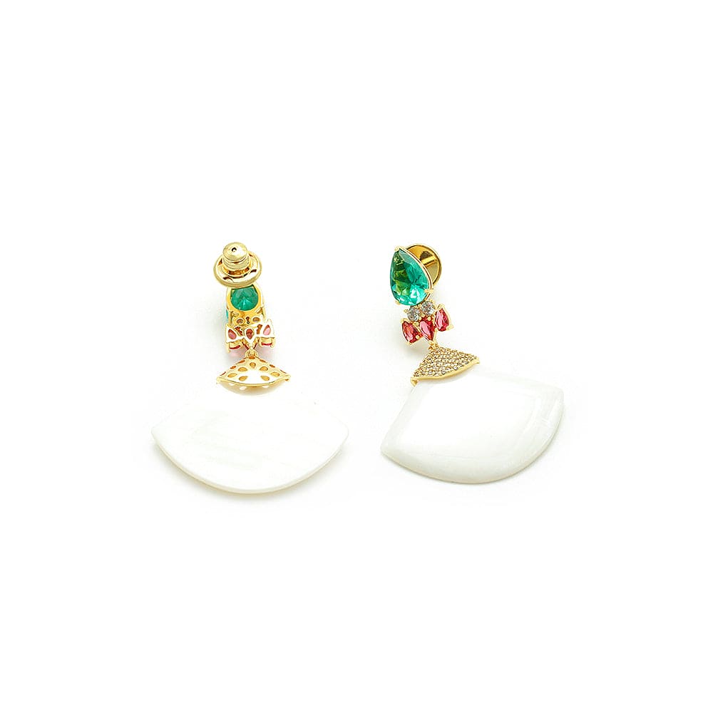 Brinco Leque Madre Pérola / Zircônia e Vidrilho XYE104257