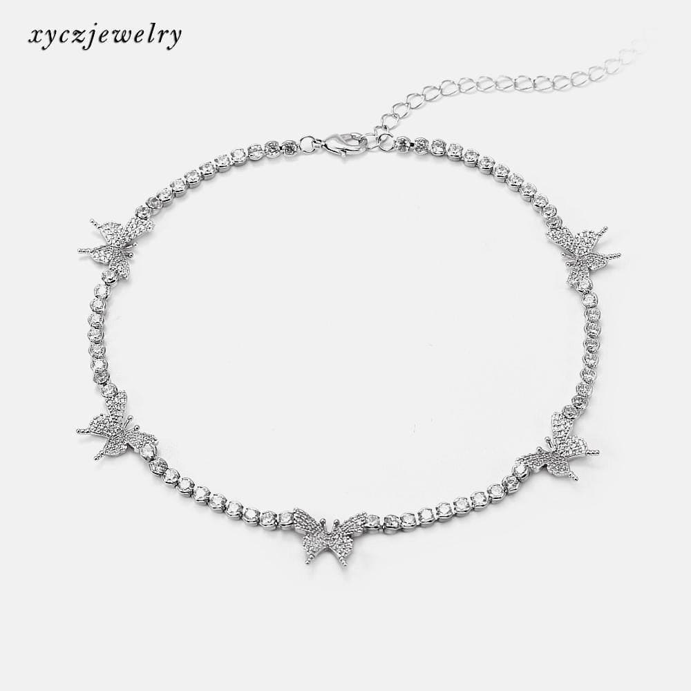 Colar "Chocker" Borboletinhas Cravejadas XYN100817 项链