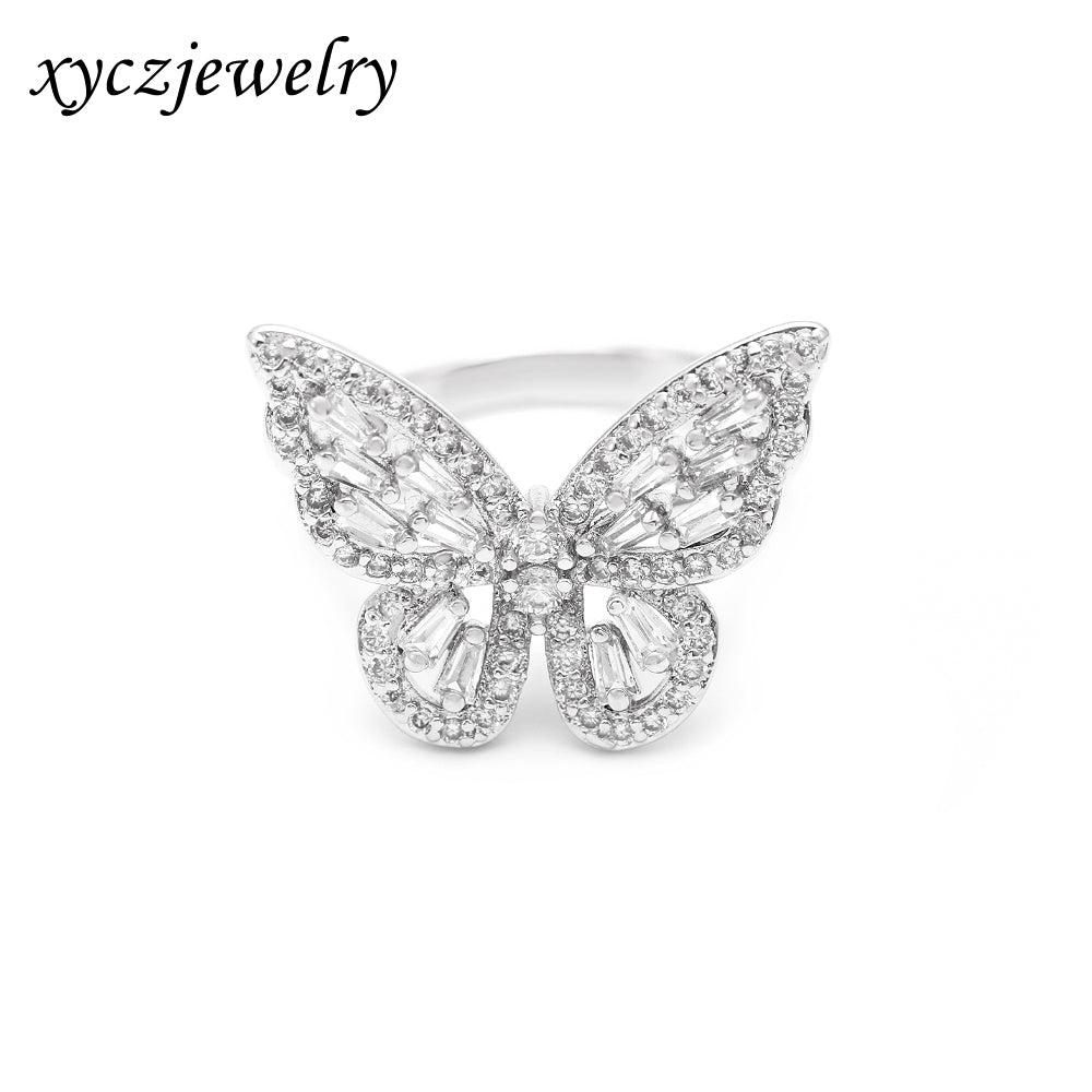 Anel borboleta cravejada com zircônias cristal no atacado - XYR102894