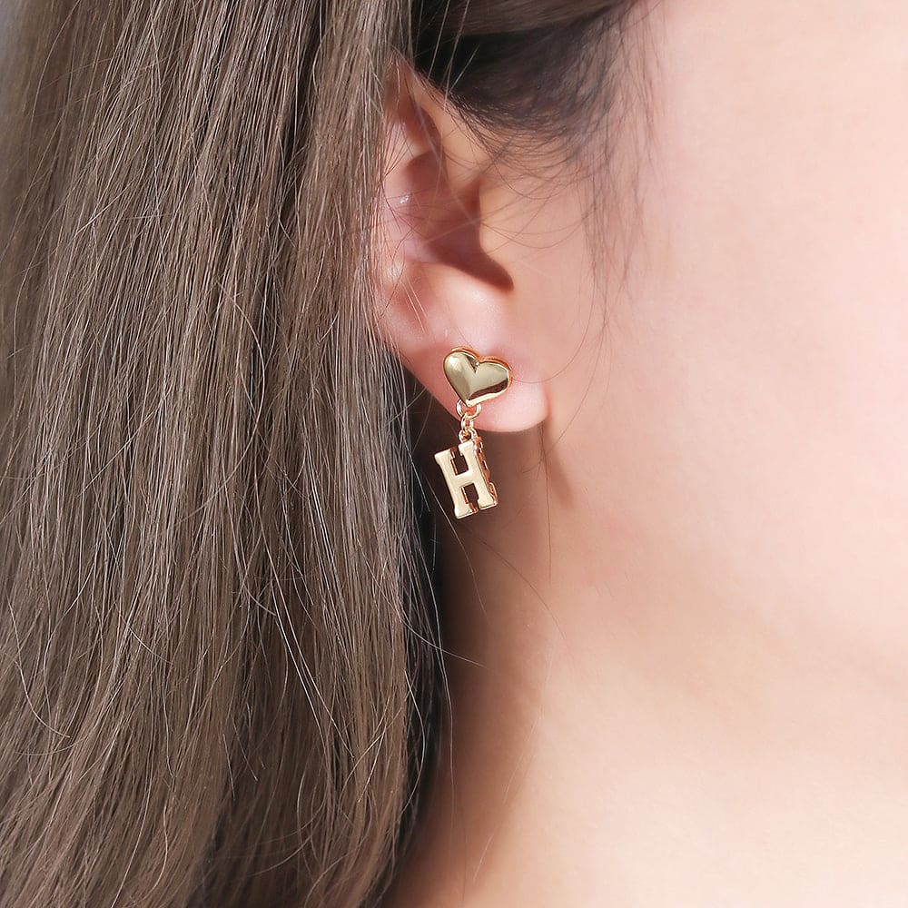 Brinco coração e letras DIY H&R liso com tarracha XYE104198