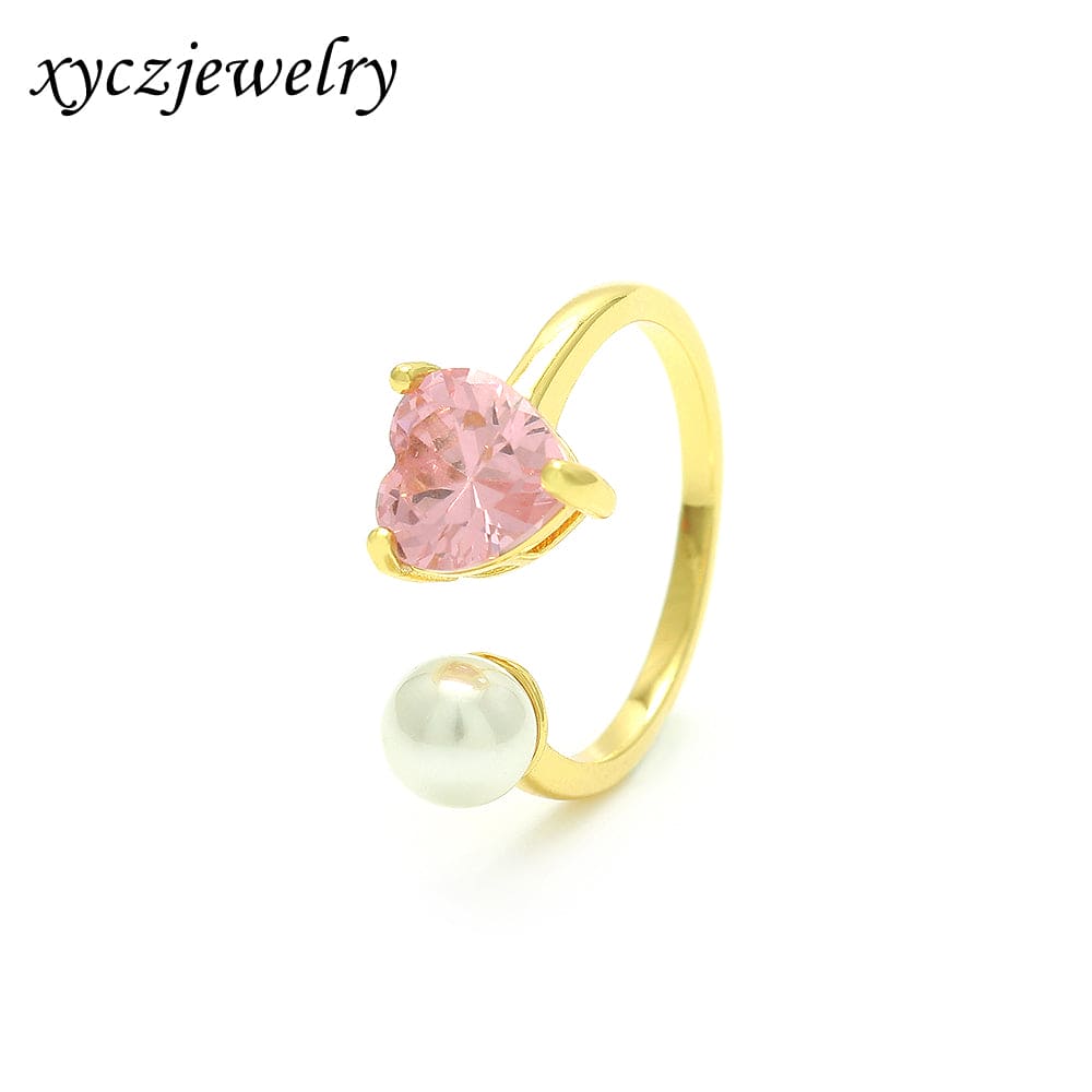 Anel aberto de coração e pérola no atacado