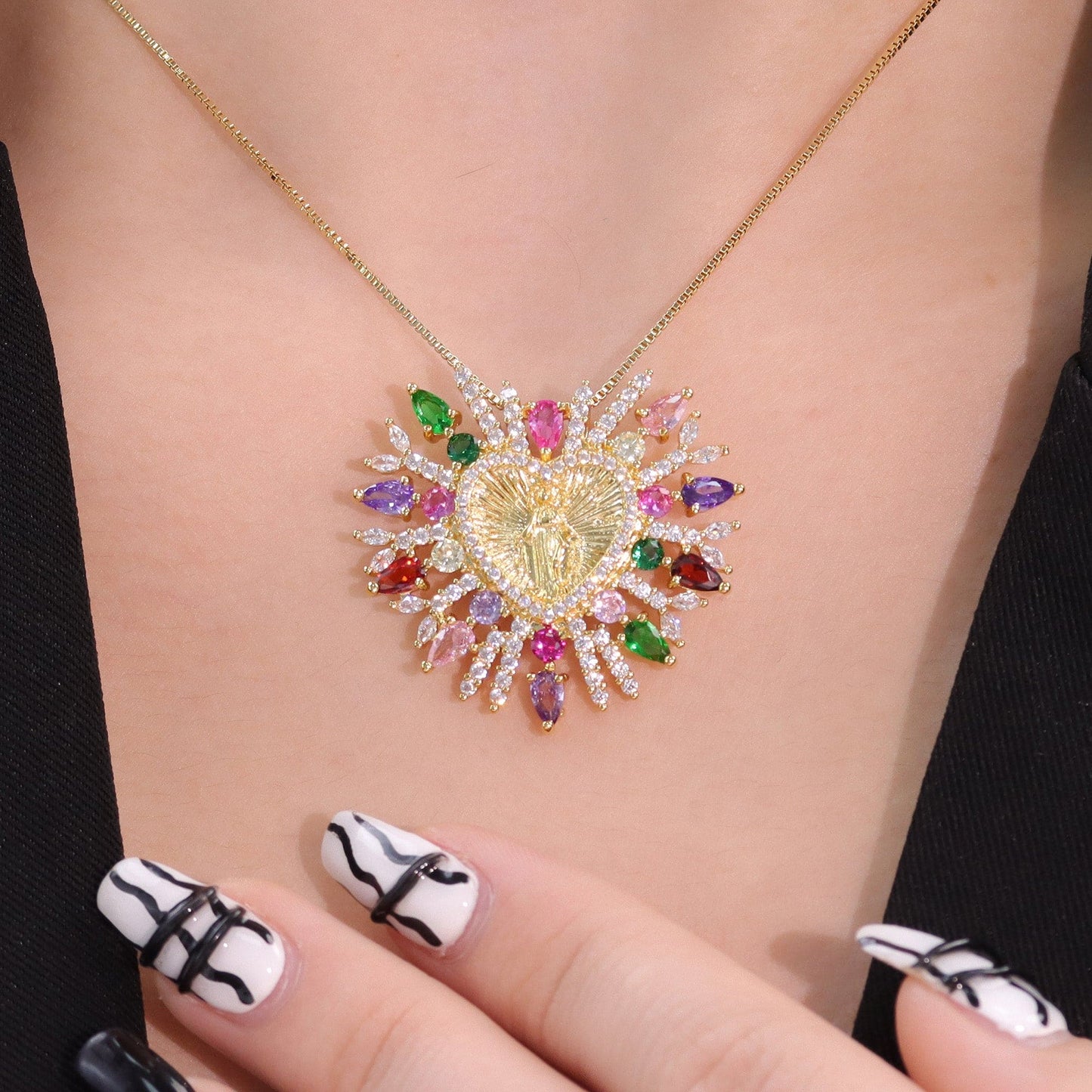 Colar Sagrado Coração com Gotas e Navetes XYP101153