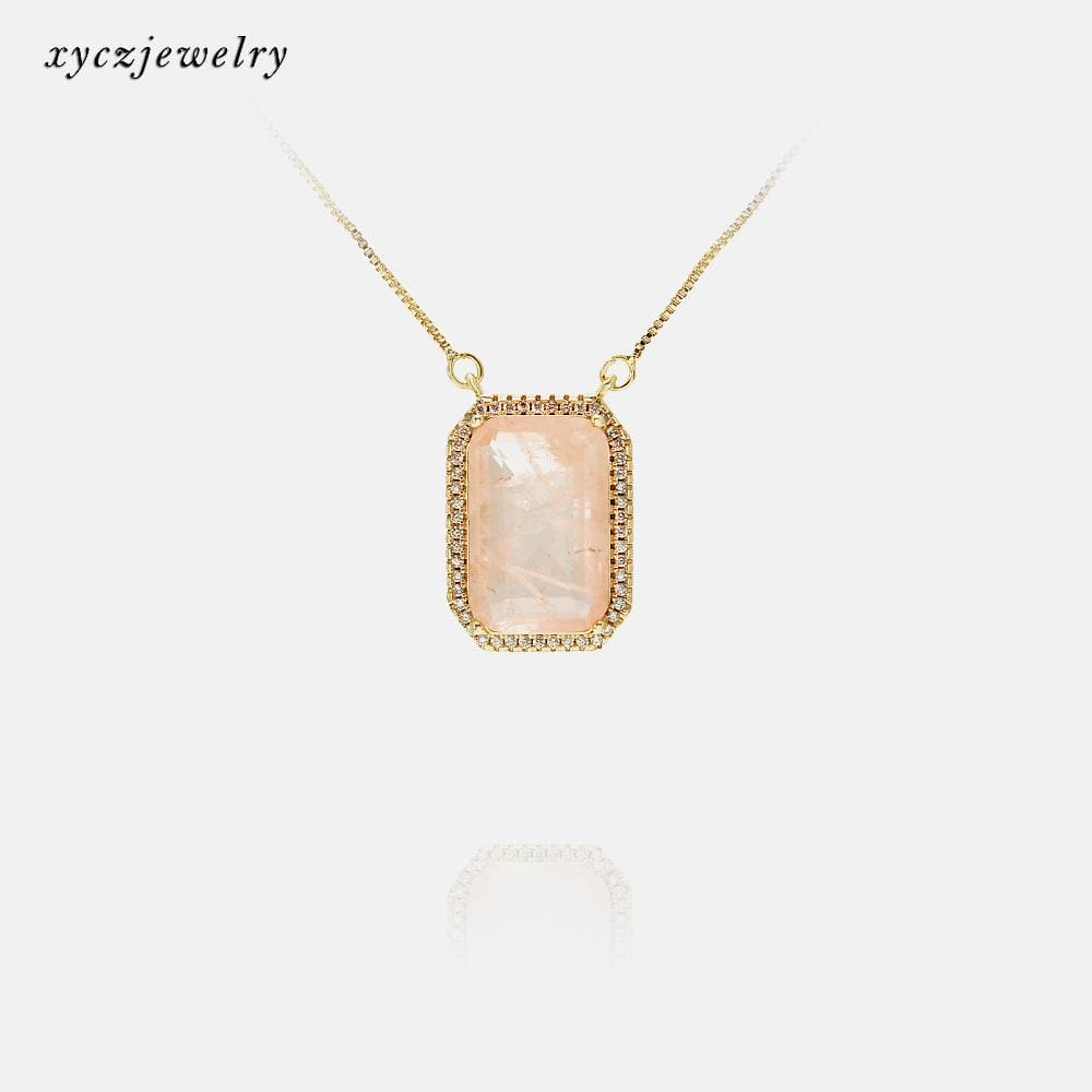 Colar Retangular Bordas de Zirconia XYP101183 吊坠+链条