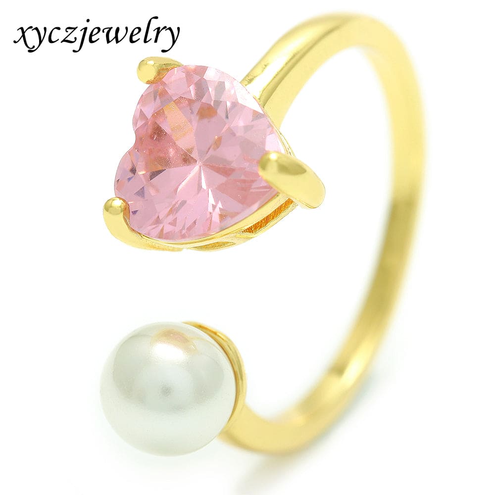 Anel aberto de coração e pérola no atacado