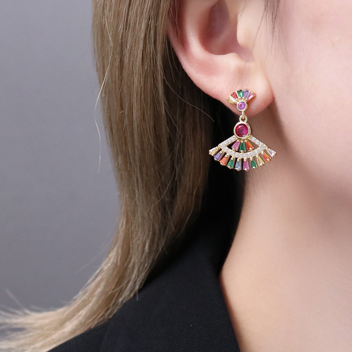 DESC-Brinco Leque Carrês Colors XYE104567 earring