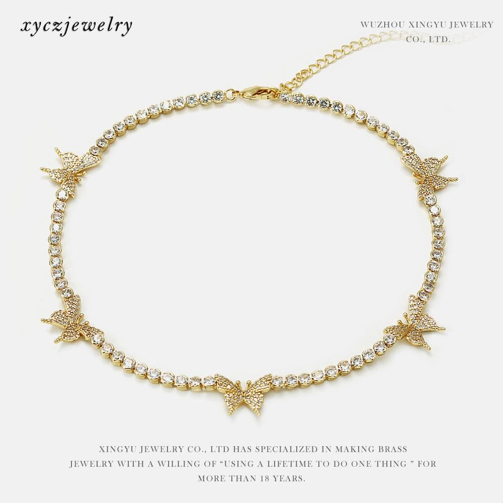 Colar "Chocker" Borboletinhas Cravejadas XYN100817 项链