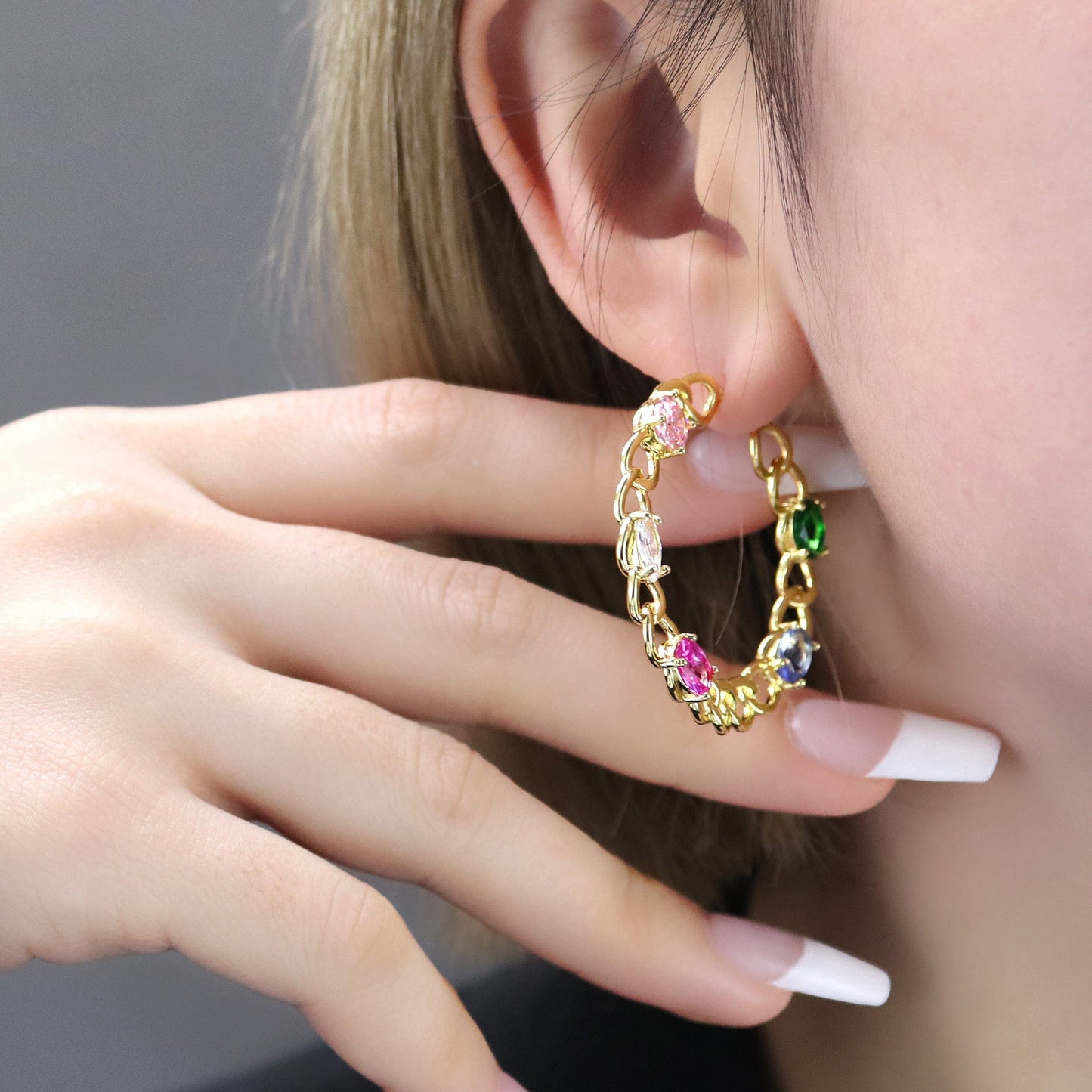 Meia Argola Grumet Pedras XYE104645 earring