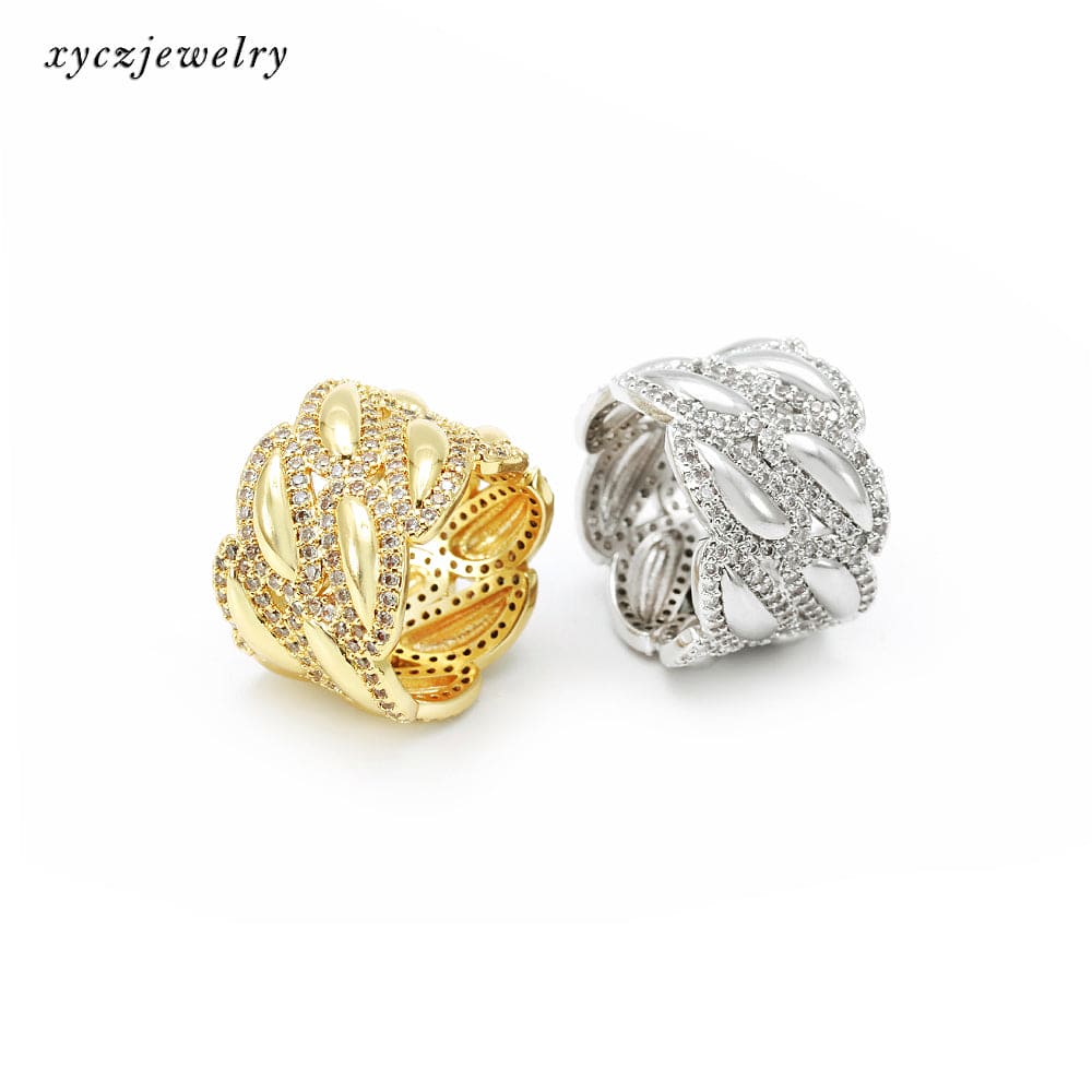 Anel folhas cravejadas no atacado