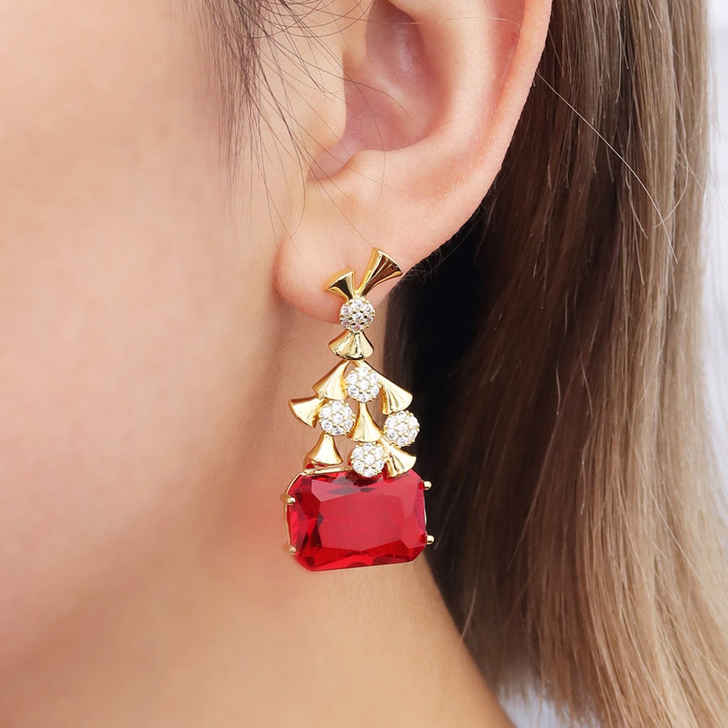 Brinco Retangular Flores XYE104402