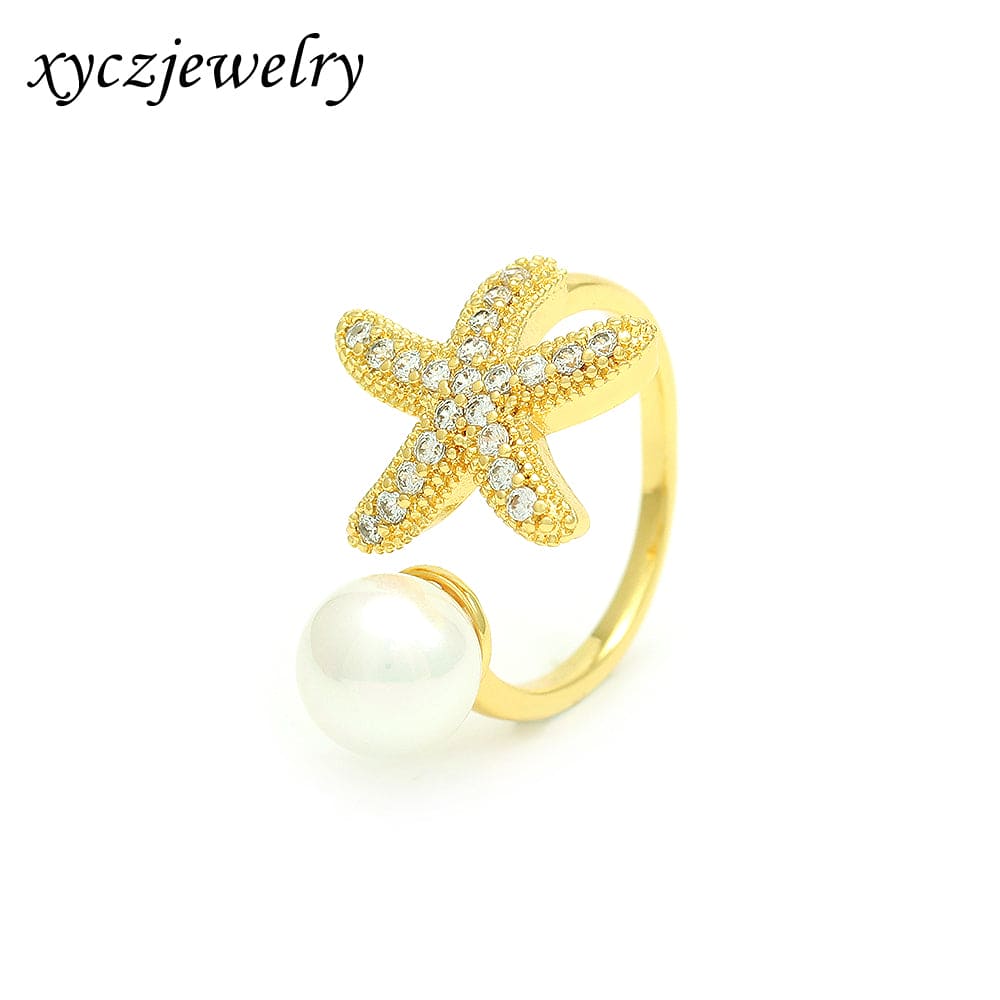 Anel estrela do mar e pérola