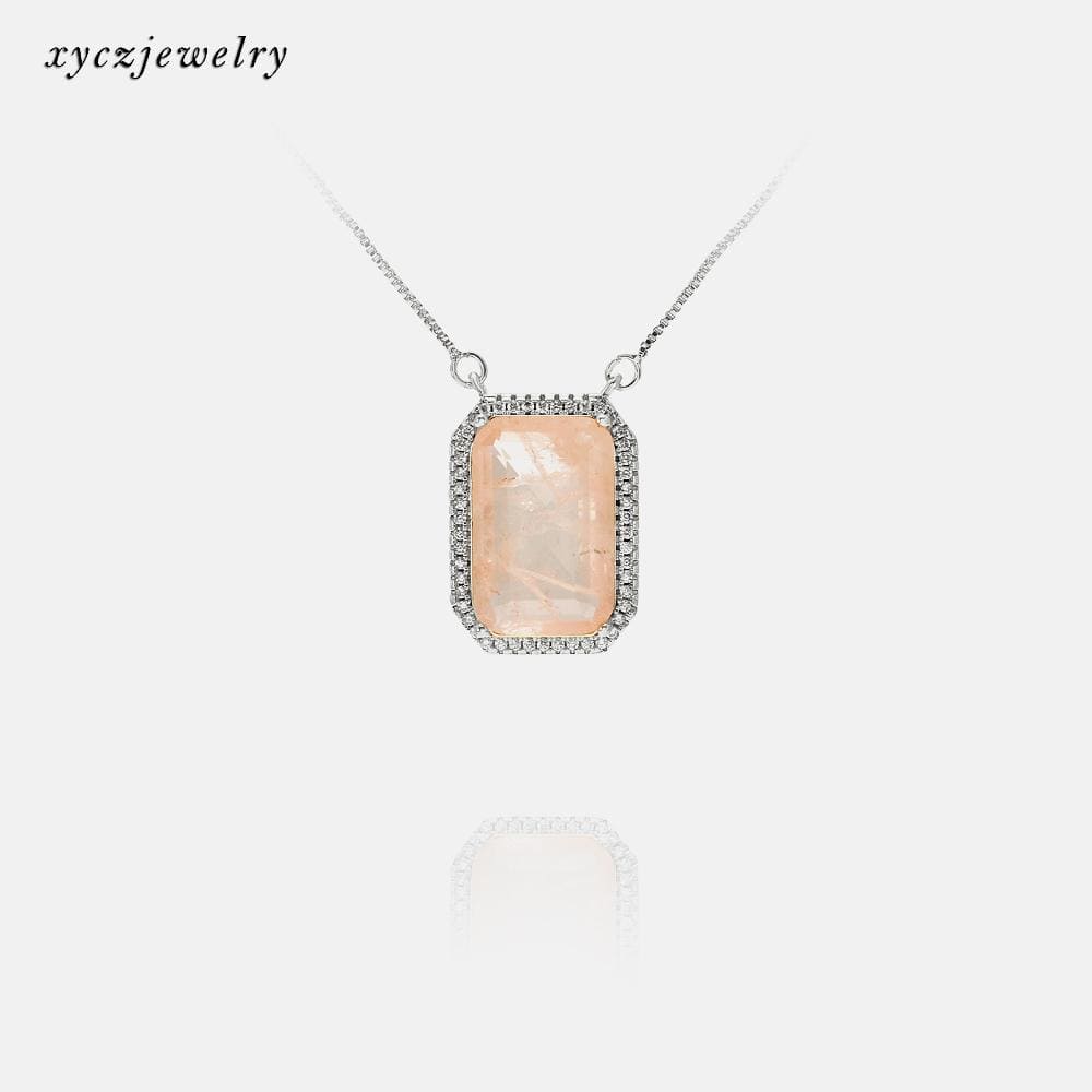 Colar Retangular Bordas de Zirconia XYP101183 吊坠+链条
