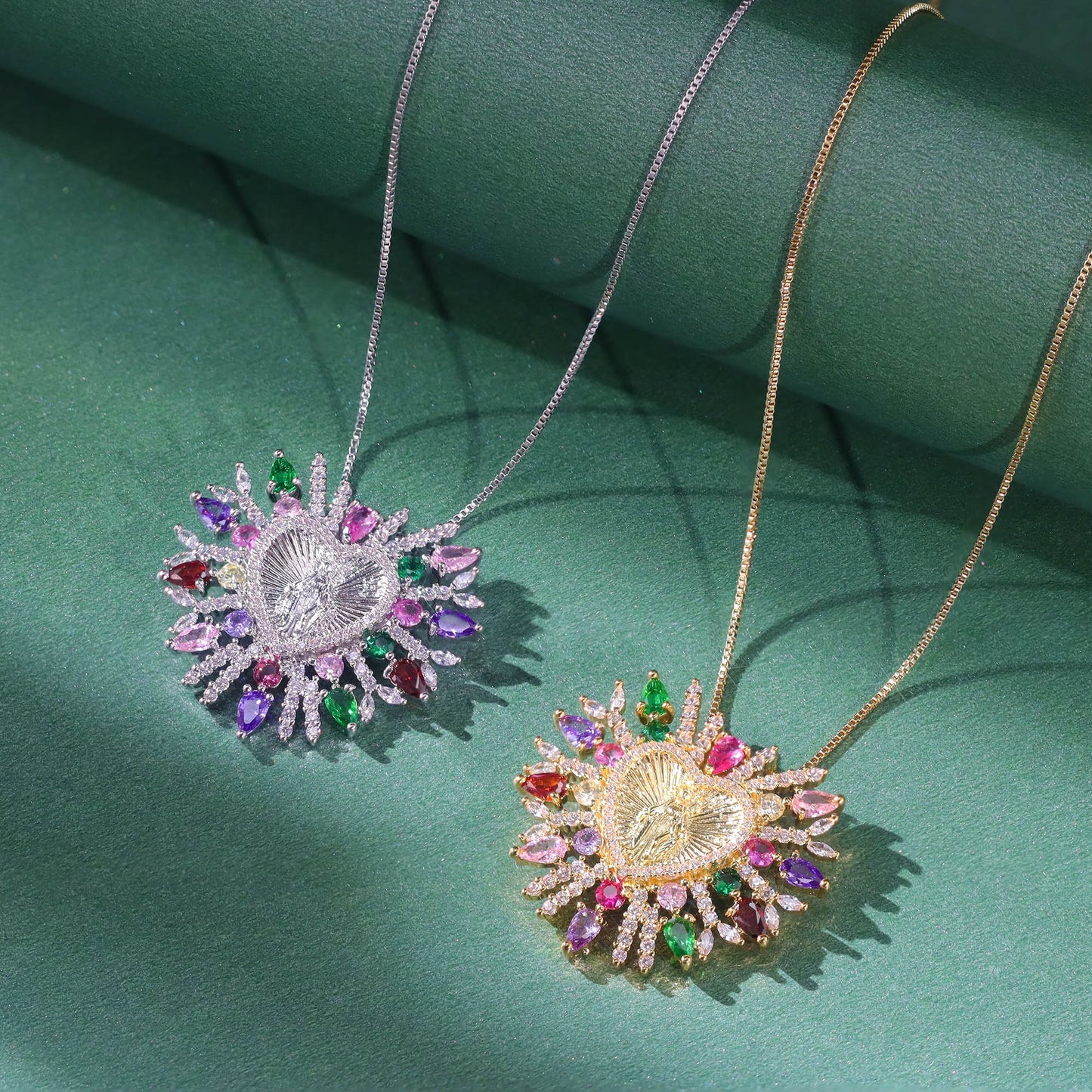 Colar Sagrado Coração com Gotas e Navetes XYP101153