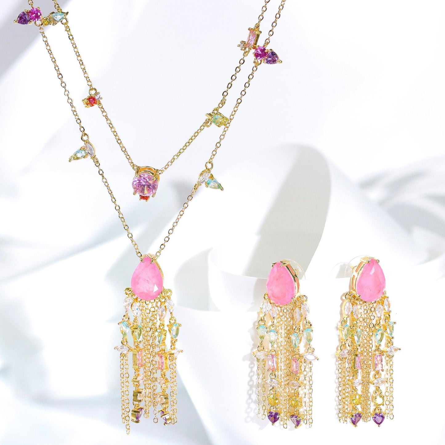 Colar Duplo com Gota Fusion e Franja necklace XYS101196