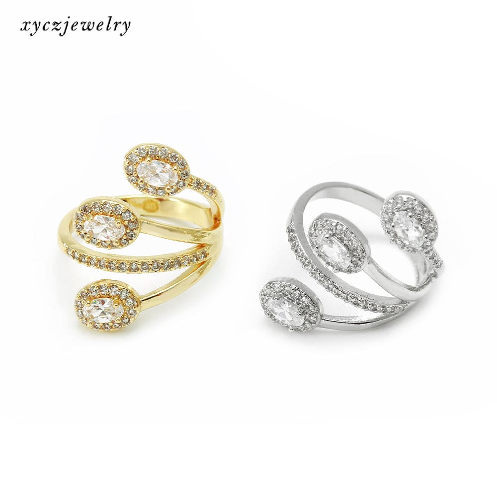 Anel três pontas com zircônias no atacado