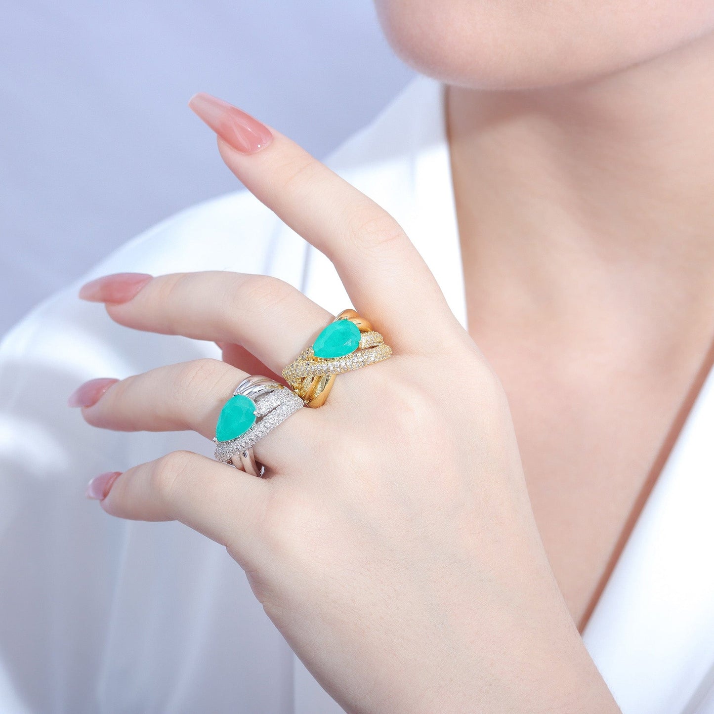 Anel 3 fios cravejados com pedra fusion no atacado