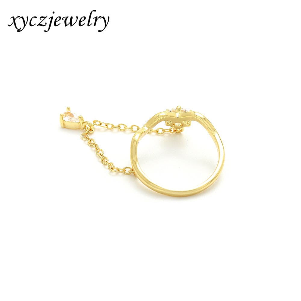 Anel zig zag com corrente e gota cristal no atacado