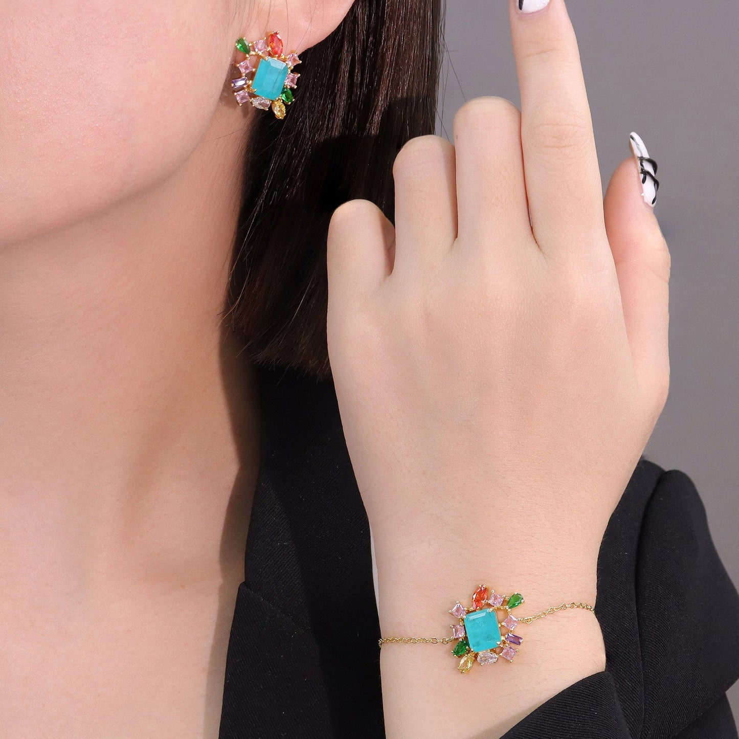 Pulseira Fusion Quadrada com Carrês Navevetes e Gotas XYS101194