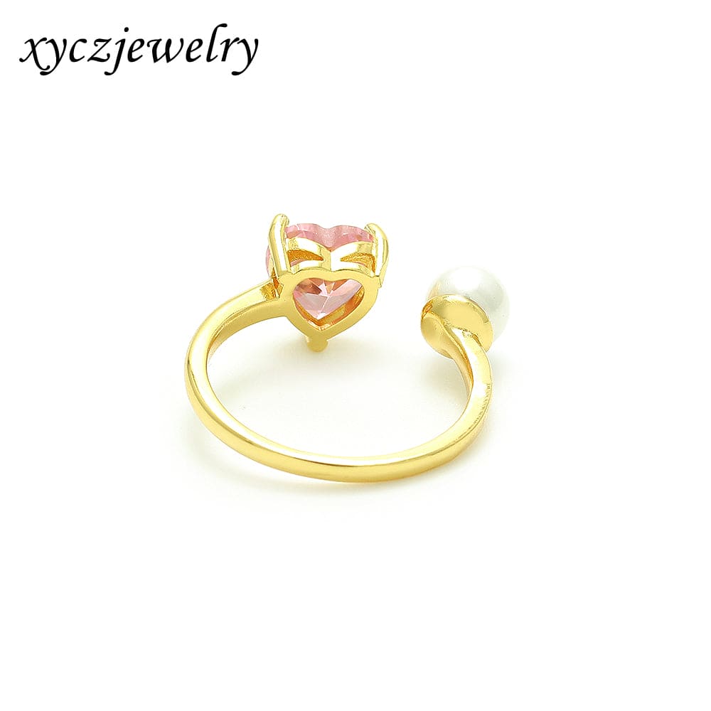 Anel aberto de coração e pérola no atacado