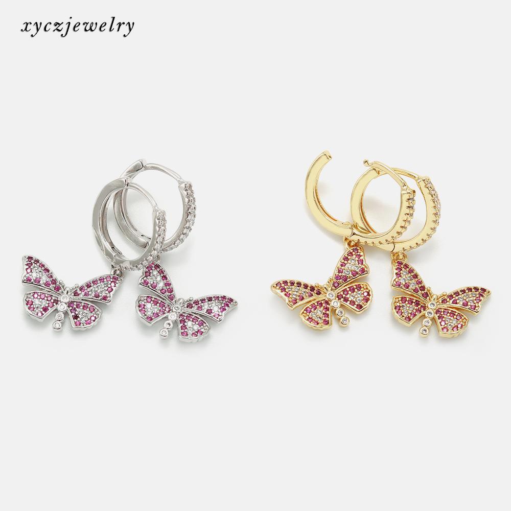 Argolinha cravejada com pingente de borboleta cravejada no atacado