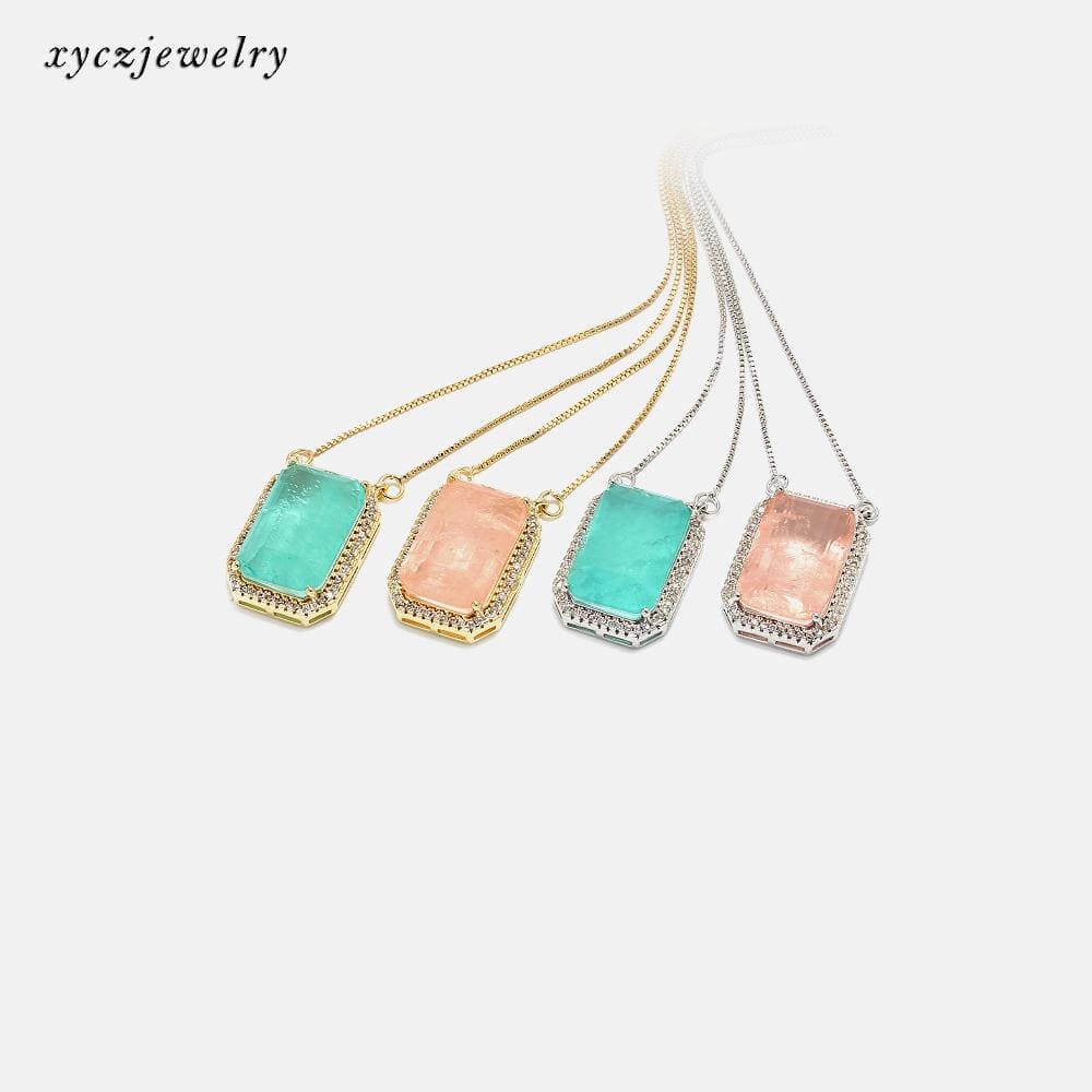 Colar Retangular Bordas de Zirconia XYP101183 吊坠+链条