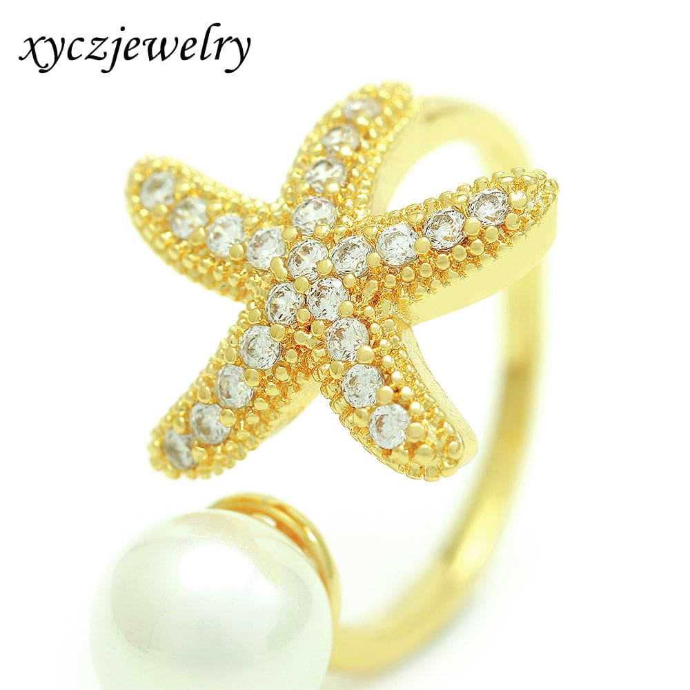 Anel estrela do mar e pérola