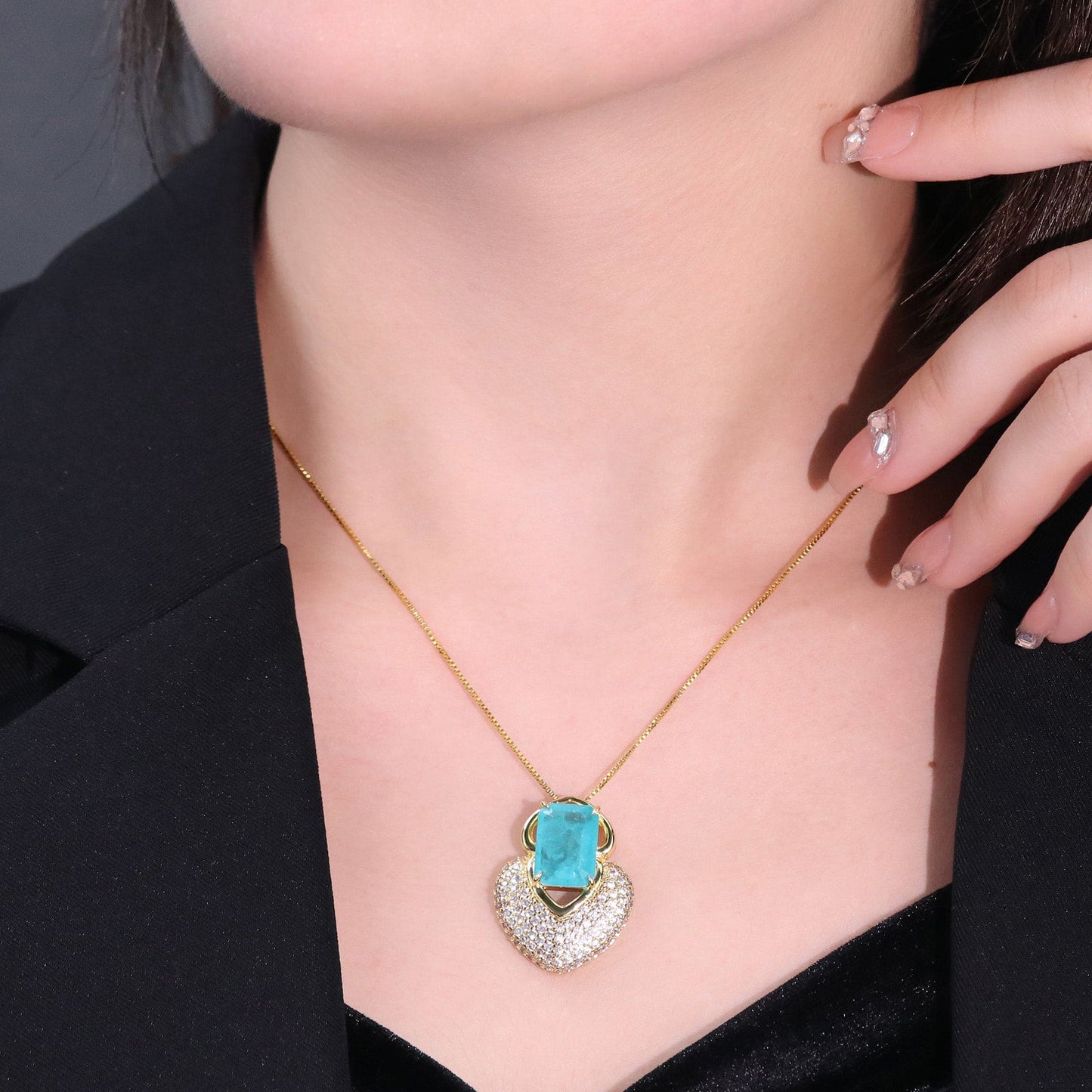 Colar Cravejado e Fusion Retangular XYS101220