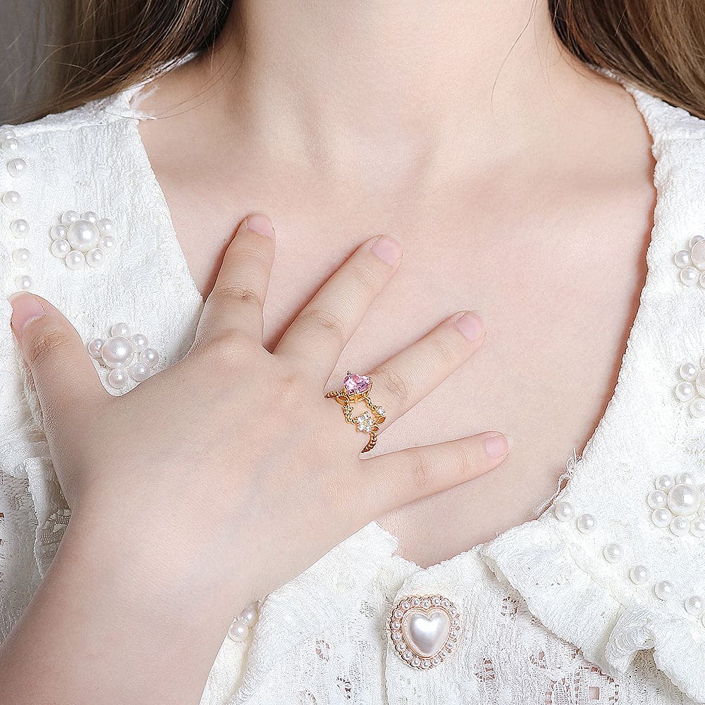 Anel aro de bolinhas com coração e estrela no atacado