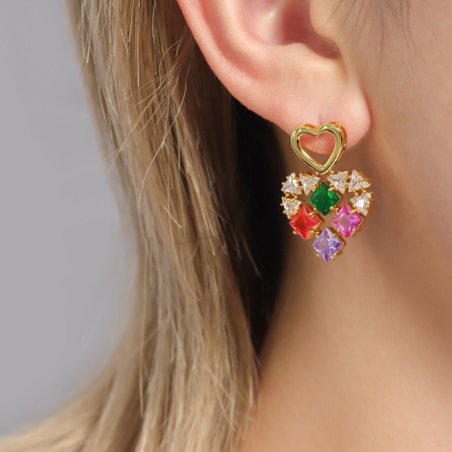 DESC-Brinco Coração Carrês Colors XYE104566 earring