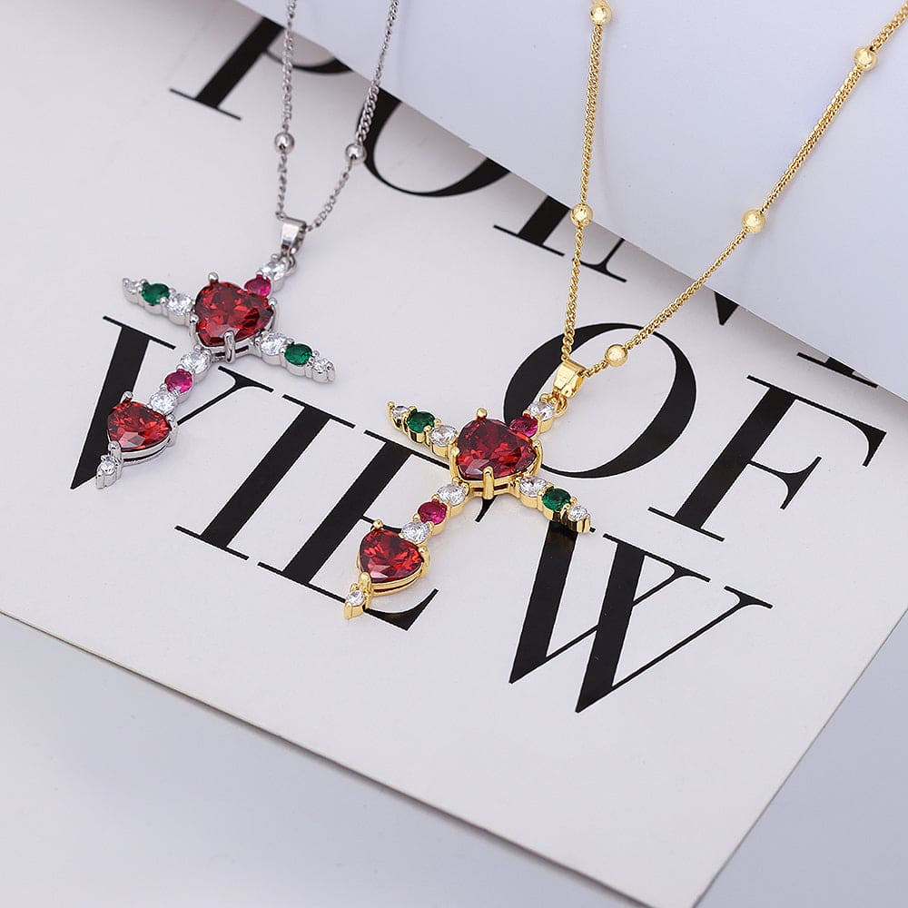 Colar Cruz Sagrado Coração XYN101056