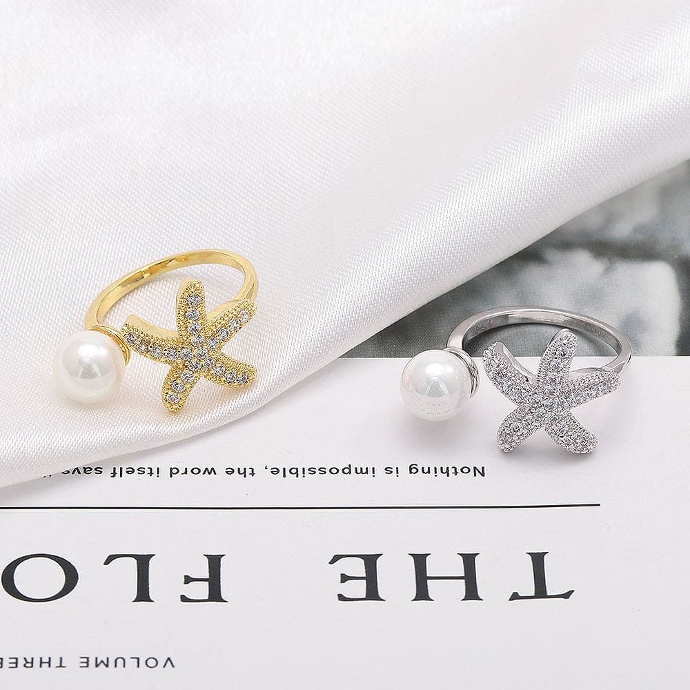 Anel estrela do mar e pérola