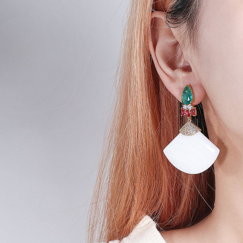 Brinco Leque Madre Pérola / Zircônia e Vidrilho XYE104257