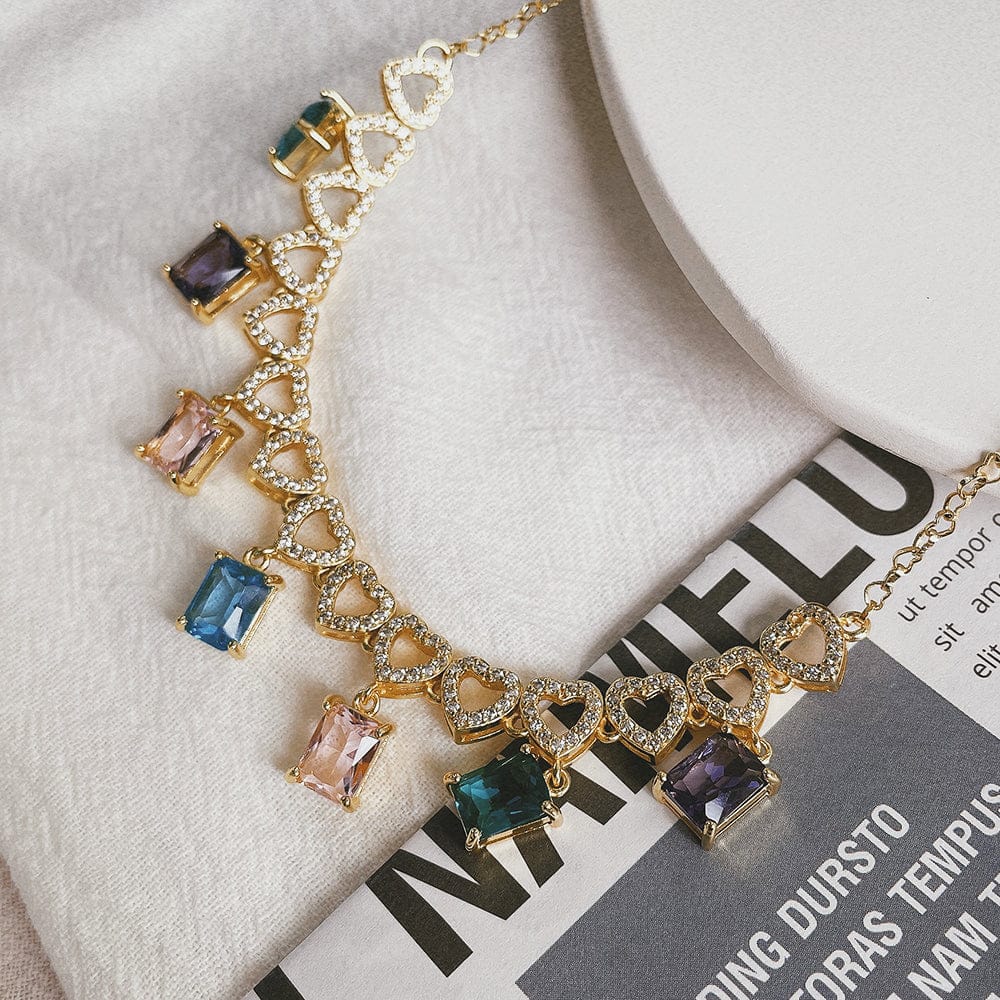 Colar Mini Corações e pedras Coloridas XYN100902