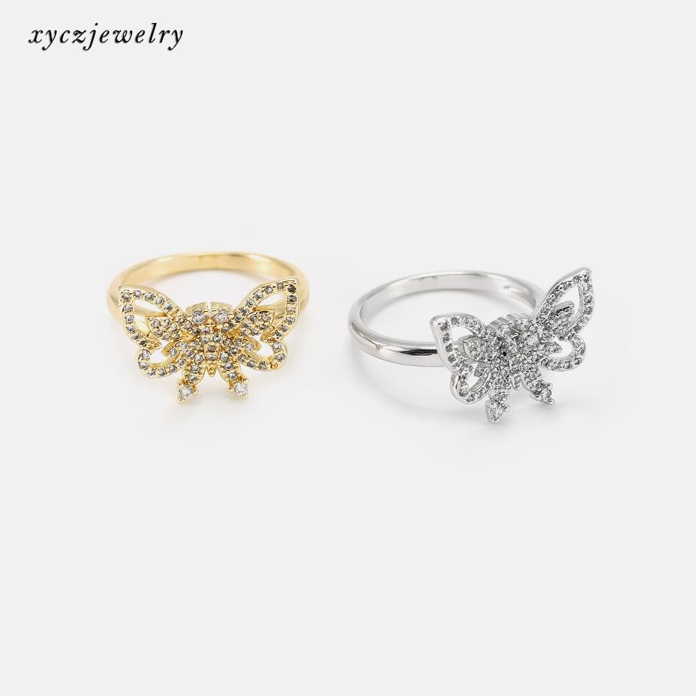 Anel vazado borboleta cravejada no atacado