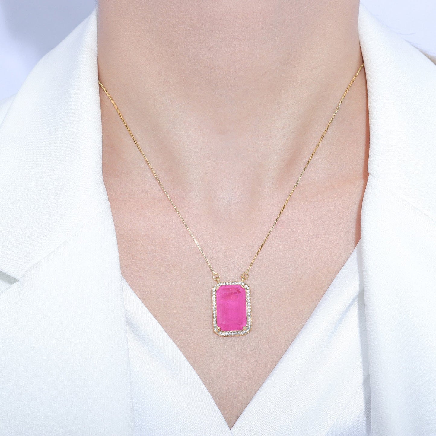 Colar Retangular Bordas de Zirconia XYP101183 吊坠+链条