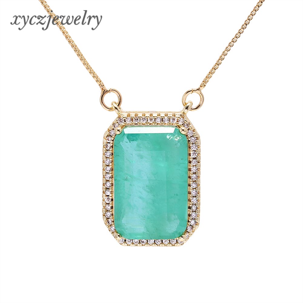 Colar Retangular Bordas de Zirconia XYP101183 吊坠+链条