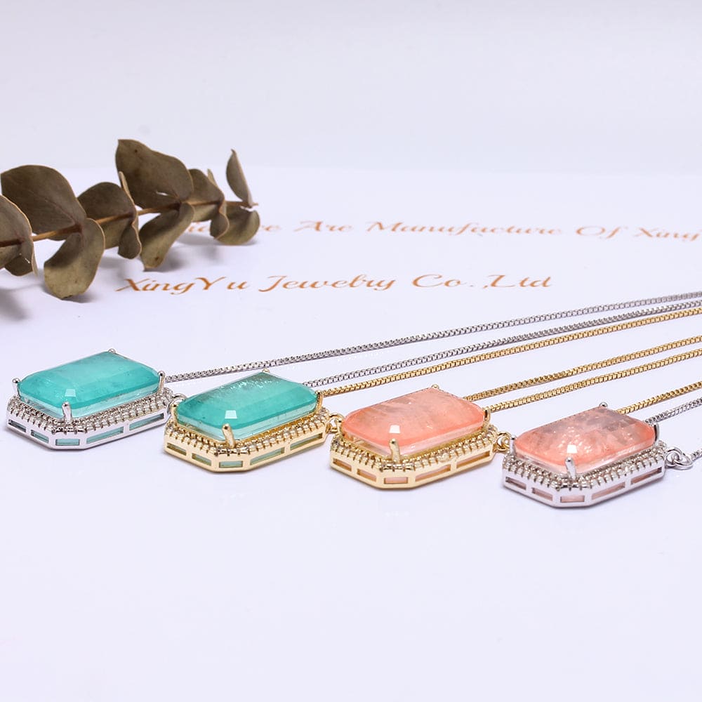 Colar Retangular Bordas de Zirconia XYP101183 吊坠+链条