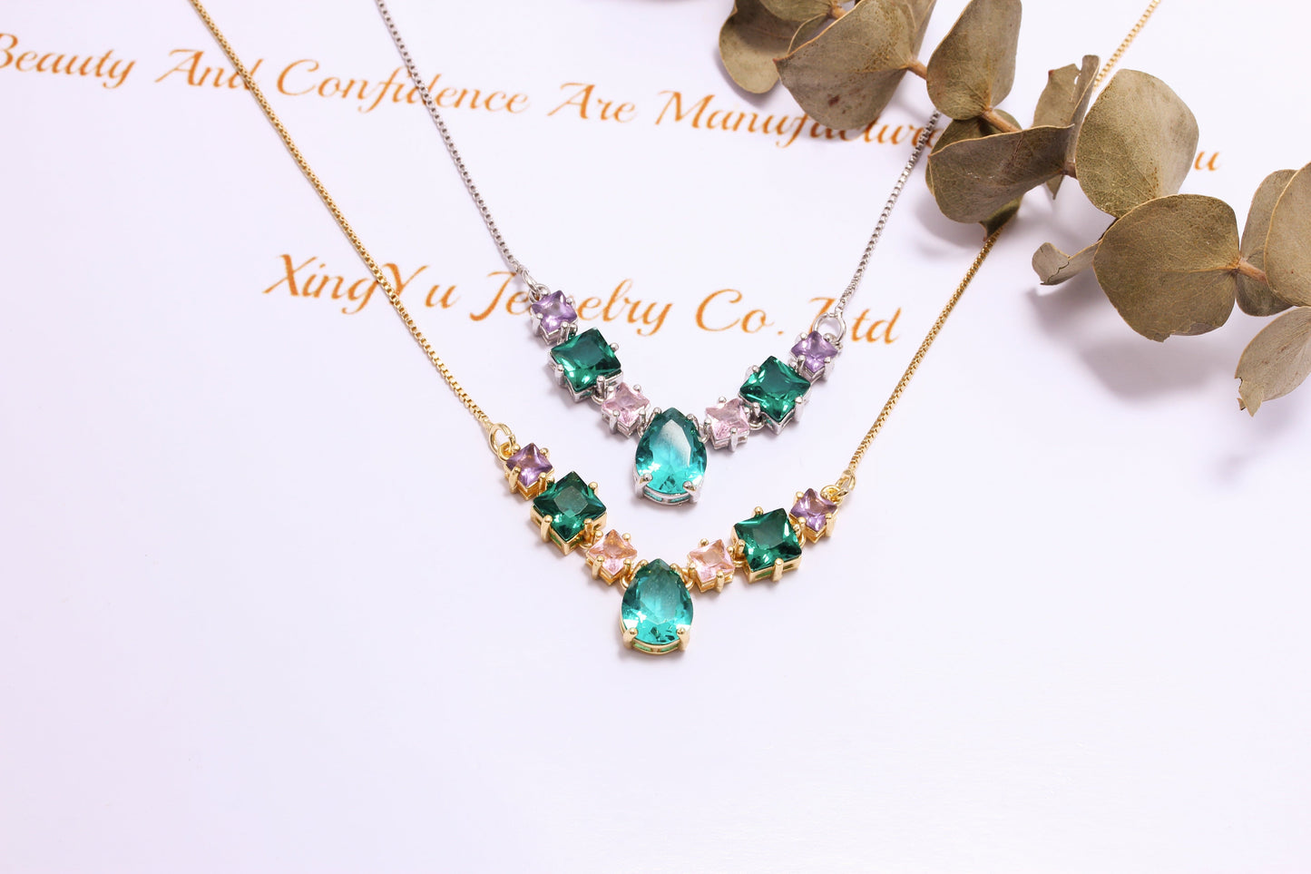 Colar em Vidro Lapidado XYP101393 吊坠+链条